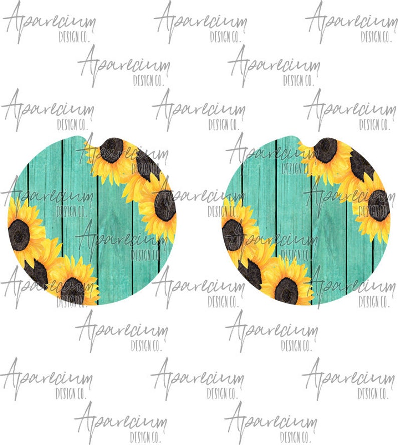 Download Teal Sunflower Car Coaster Sublimation Template | Etsy