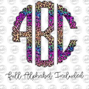 DIGITAL FILE Rainbow Leopard Print Monogram Alphabet Bundle Sublimation Design