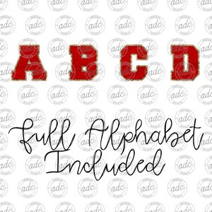 DIGITAL FILE Faux Red Chenille and Gold Glitter Alphabet Bundle Sublimation Design