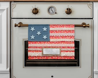 DIGITAL FILE Cottagecore Lace Patchwork American Flag Dish Towel Sublimation Design