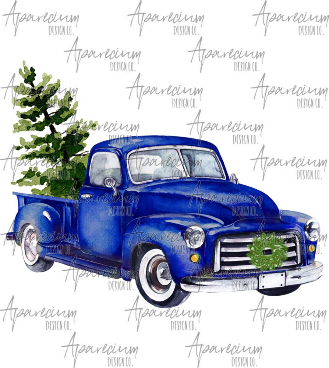 DIGITAL FILE Vintage Blue Truck Christmas Sublimation Design Etsy