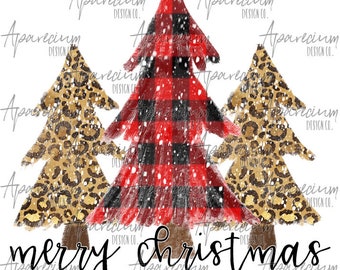 DIGITAL FILE Rustic Buffalo Plaid and Leopard Print Merry Christmas Sublimation Design