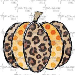 DIGITAL FILE Leopard Print and Orange Polka Dot Pumpkin Fall Sublimation Design