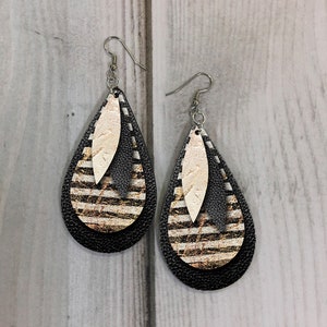 DIGITAL FILE Black and Gold Leather Look Striped Drop Earring Sublimation Design