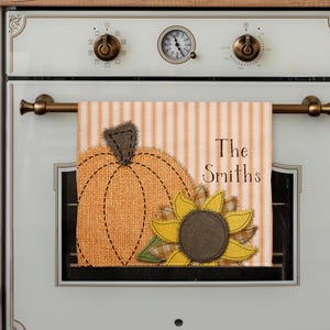 DIGITAL FILE Faux Stitched Pumpkin and Sunflower Fall Dish Towel Sublimation Design
