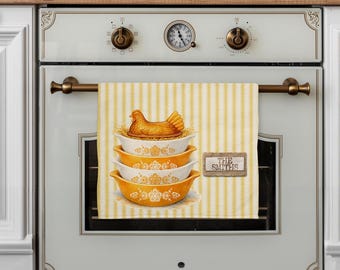 DIGITAL FILE Vintage Hen on a Nest Butterfly Gold Dish Towel Sublimation Design