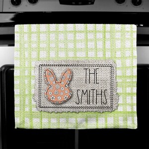 DIGITAL FILE Farmhouse Green Buffalo Plaid Easter Bunny Dish Towel Sublimation Design