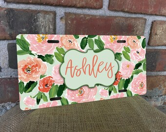 DIGITAL FILE Acrylic Painted Floral License Plate Sublimation Template