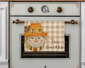 DIGITAL FILE Faux Stitched Scarecrow Fall Dish Towel Sublimation Design