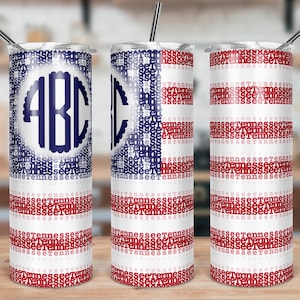 DIGITAL FILE State of Tennessee American Flag Typography Skinny Tumbler Sublimation Design