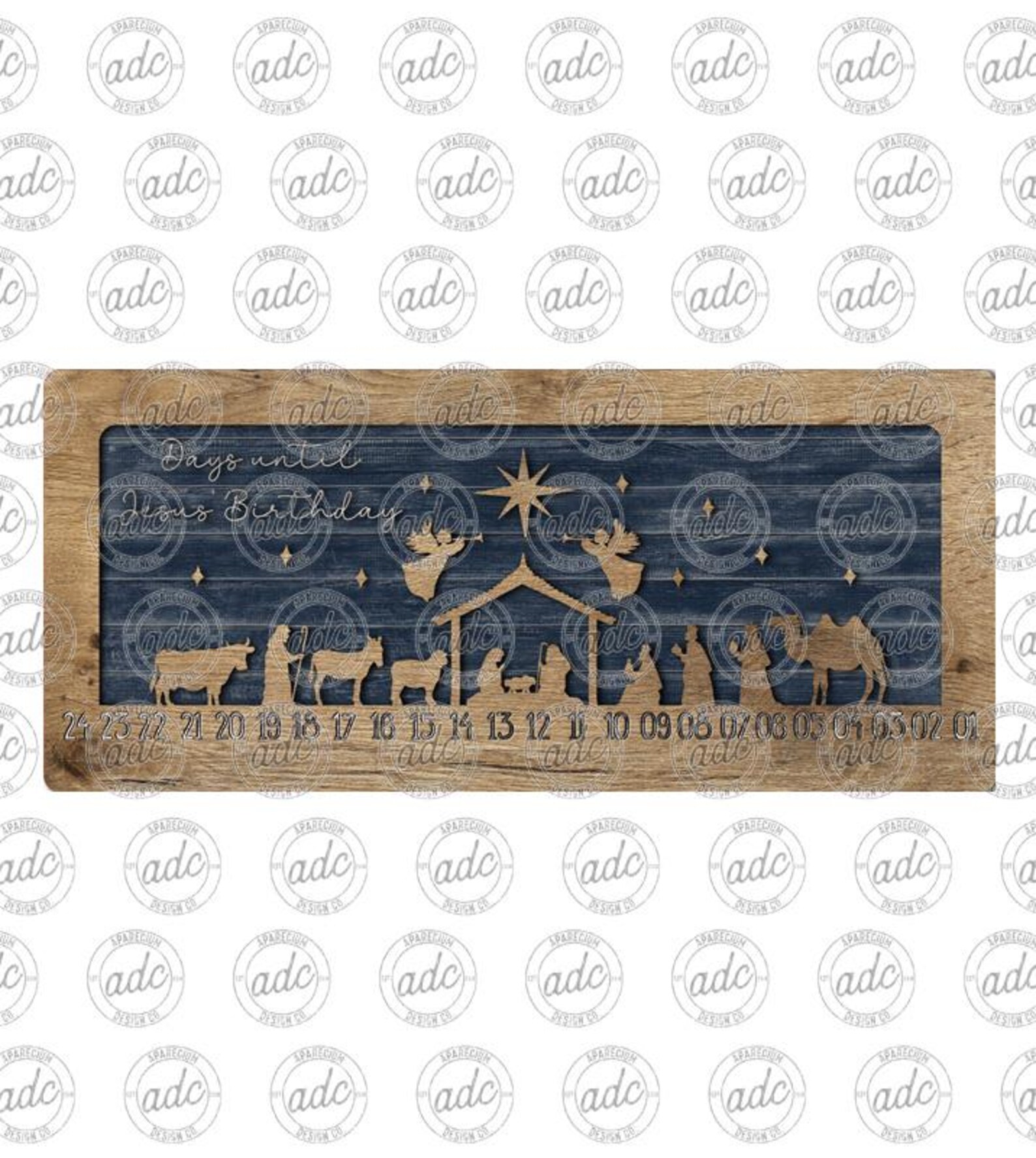 DIGITAL FILE Days Until Jesus' Birthday Nativity Wooden Look Candy