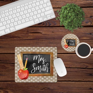 DIGITAL FILE School Teacher Mouse Pad and Coaster Desk Set Sublimation Design