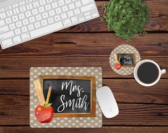 DIGITAL FILE School Teacher Mouse Pad and Coaster Desk Set Sublimation Design