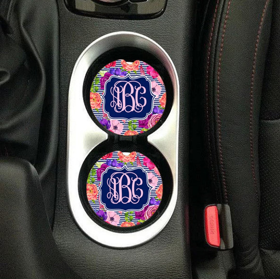 DIGITAL FILE Striped Roses Monogram Car Coaster Sublimation Template - Etsy