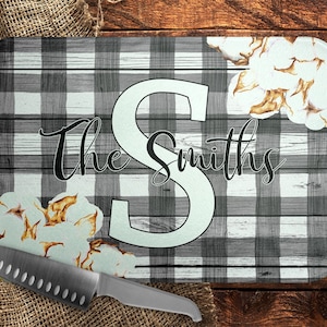 DIGITAL FILE Black Gingham and Cotton Wooden Floral Rectangle Cutting Board Sublimation Design