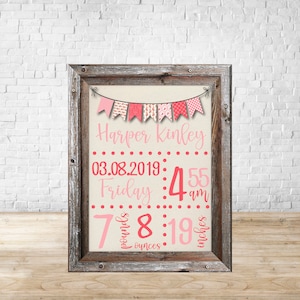 DIGITAL FILE Baby Girl Birth Stats Dry Erase Board Sublimation Design Template