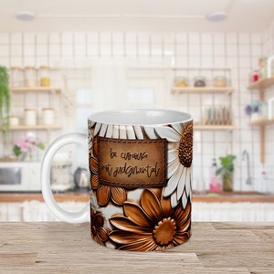 DIGITAL FILE Floral Leather Look Be Curious Not Judgmental Full Wrap Mug Sublimation Design