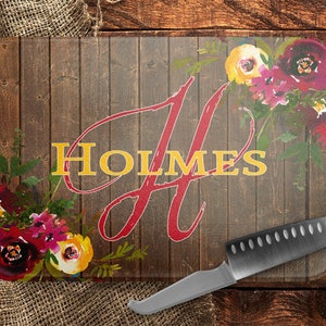 DIGITAL FILE Boho Red and Gold Floral Rectangle Cutting Board Sublimation Design