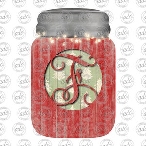 DIGITALE DATEI Holz Weihnachtsbaum Monogramm F Einmachglas Türhänger oder Ornament Sublimationsdesign