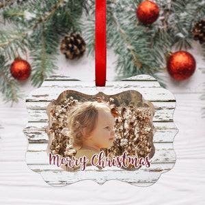 DIGITAL FILE Rustic Wooden Merry Christmas Photo Ornament Sublimation Template
