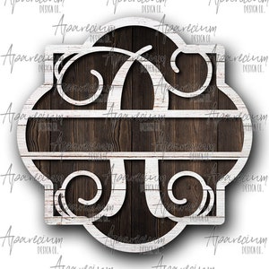 DIGITAL FILE White Shiplap Split Monogram R Quatrefoil Door Hanger Sublimation Design