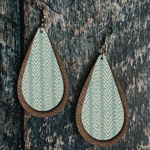 DIGITAL FILE Teal Boho Chevron Arrow Leather Look Drop Earring Sublimation Design