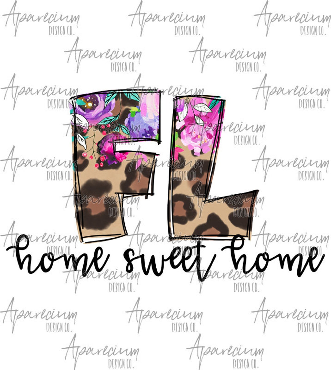 DIGITAL FILE Floral and Leopard Print Florida State Abbreviation Home