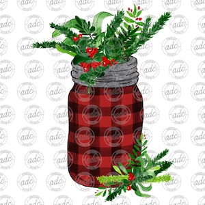DIGITAL FILE Buffalo Plaid Mason Jar Christmas  Sublimation Design