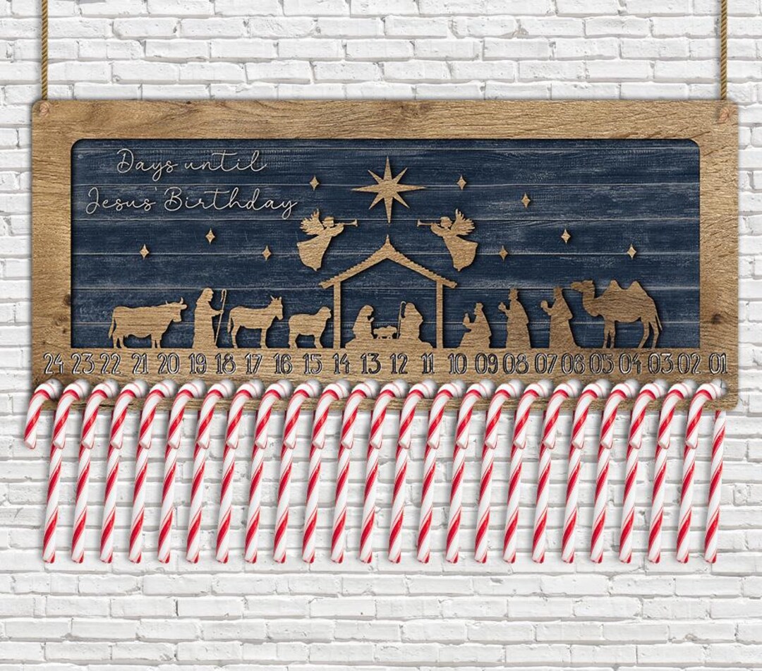 DIGITAL FILE Days Until Jesus' Birthday Nativity Wooden Look Candy