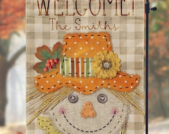 DIGITAL FILE Faux Stitched Scarecrow Fall Garden Flag Sublimation Template