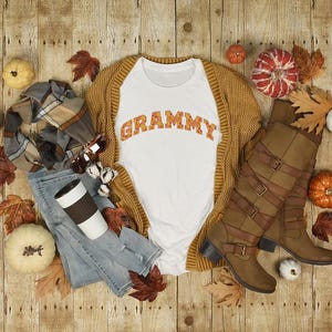 DIGITAL FILE Varsity Stitch Fall Floral Pumpkin Grammy Sublimation Design