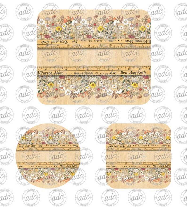 DIGITAL FILE School Teacher Wildflower Ruler Mouse Pad and Coaster Desk ...