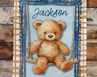 DIGITAL FILE Watercolor Teddy Bear Baby Lovie Blanket Sublimation Design