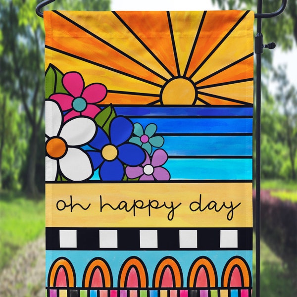 DIGITAL FILE Retro Hippie Sunshine Oh Happy Day Garden Flag Sublimation Template