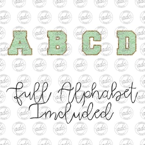 DIGITAL FILE Faux Green Chenille and Gold Glitter Alphabet Bundle Sublimation Design