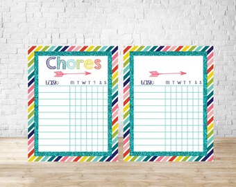 DIGITAL FILE Colorful Kid's Glitter Chore Chart Dry Erase Board Sublimation Design Template