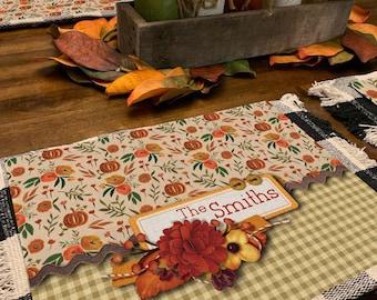 DIGITAL FILE Gingham Pumpkin Fall Placemat Cutting Board Sublimation Design