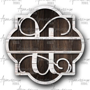 DIGITAL FILE White Shiplap Split Monogram U Quatrefoil Door Hanger Sublimation Design