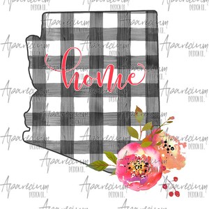 DIGITAL FILE Floral Black and White Buffalo Plaid Arizona Home Sublimation Design