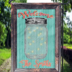 DIGITAL FILE Firefly Lightening Bug Mason Jar Wooden Frame Garden Flag Sublimation Template