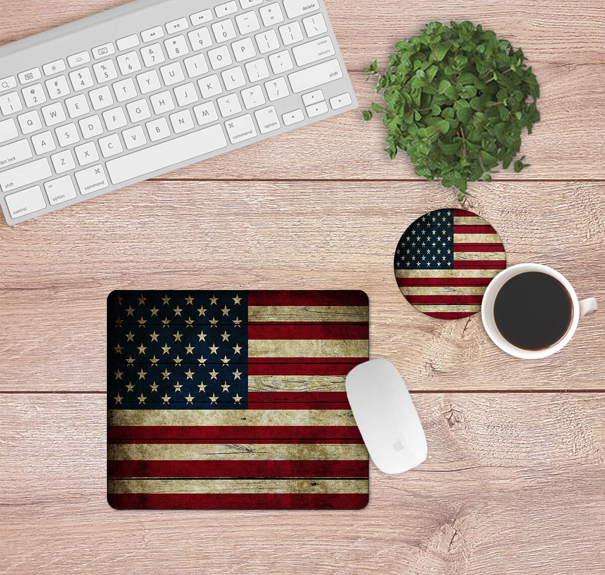 Wooden American Flag Mouse Pad and Coaster Desk Set Etsy