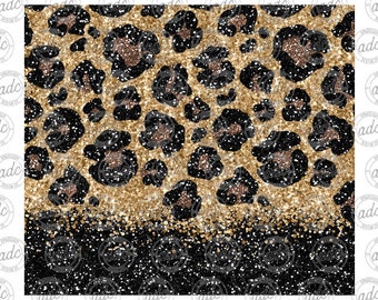DIGITAL FILE Black Glitter Leopard Print Skinny Tumbler Sublimation Design