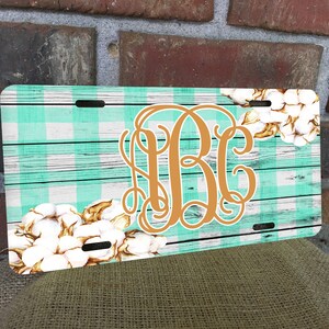 DIGITAL FILE Mint Gingham and Cotton License Plate Sublimation Template