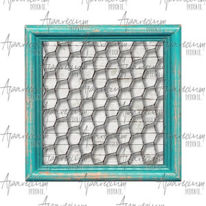 DIGITAL FILE Turquoise and Chicken Wire Chippy Paint Frame 12x12&quot;  Sublimation Design