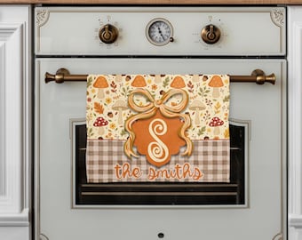 DIGITAL FILE Coquette Bow Fall Mushroom Dish Towel Sublimation Design