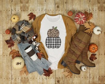 DIGITAL FILE Buffalo Plaid and Leopard Print Stacked Pumpkin Fall Sublimation Design