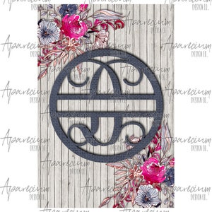 DIGITAL FILE Pink and Navy Floral White Shiplap Split Monogram D Garden Flag Sublimation Design