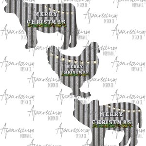 DIGITAL FILE Tin Merry Christmas Farm Animal Cow Pig and Chicken Christmas Ornament Sublimation Template