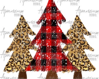 DIGITAL FILE Rustic Buffalo Plaid and Leopard Print Christmas Tree Sublimation Design