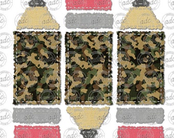 Puede incluir: Un conjunto de papel digital para scrapbooking con un patrón de camuflaje y un diseño de lápiz. El papel incluye una variedad de colores, incluyendo verde, marrón y beige. El papel es perfecto para crear páginas de scrapbooking digitales, tarjetas y otras manualidades.